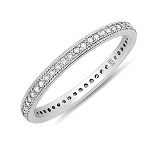 Delicate Silver Channel Eternity Band 2 mm CZ Stackable Bridal Ring 925 Size 4