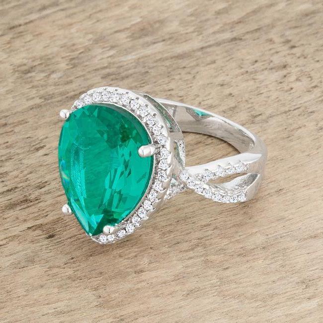 9.9 CW Emerald Green Pear Cut Halo CZ Cubic Zirconia ...