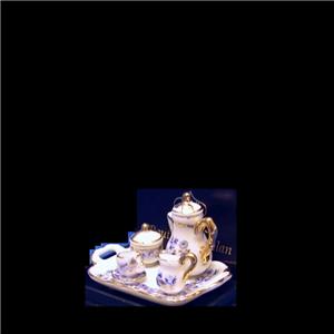 MINIATURE DOLLHOUSE 1:12 SCALE REUTTER BLUE ONION COFFEE SET ON TRAY 1.642//5