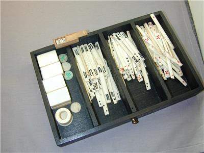 1920's Bamboo Domestic Cow Bovine Bone Mahjong Set 148 Tiles Stick
