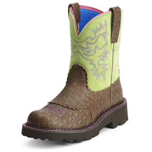 10012821 Ariat Womens Fatbaby Distressed Ostrich Print Lime Cowboy ...