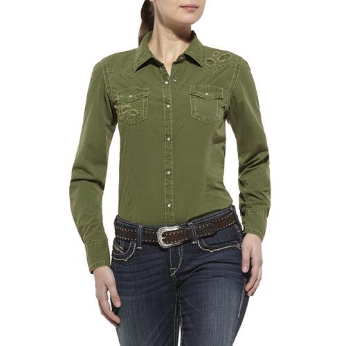 10013034 Ariat Womens Maya Long Sleeve Western Snap Shirt Olive New w ...