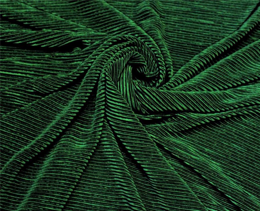 Emerald Green color crushed polyester pleated satin fabric 59'' wide