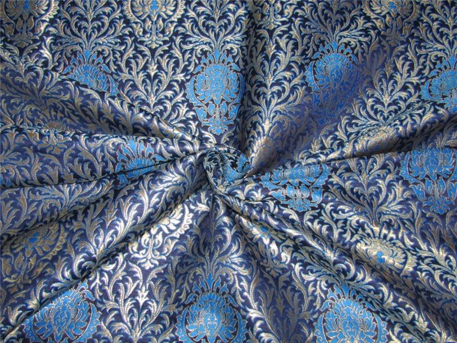 Heavy Brocade fabric Ink blue and metallic gold color 36''wide BRO646[1]