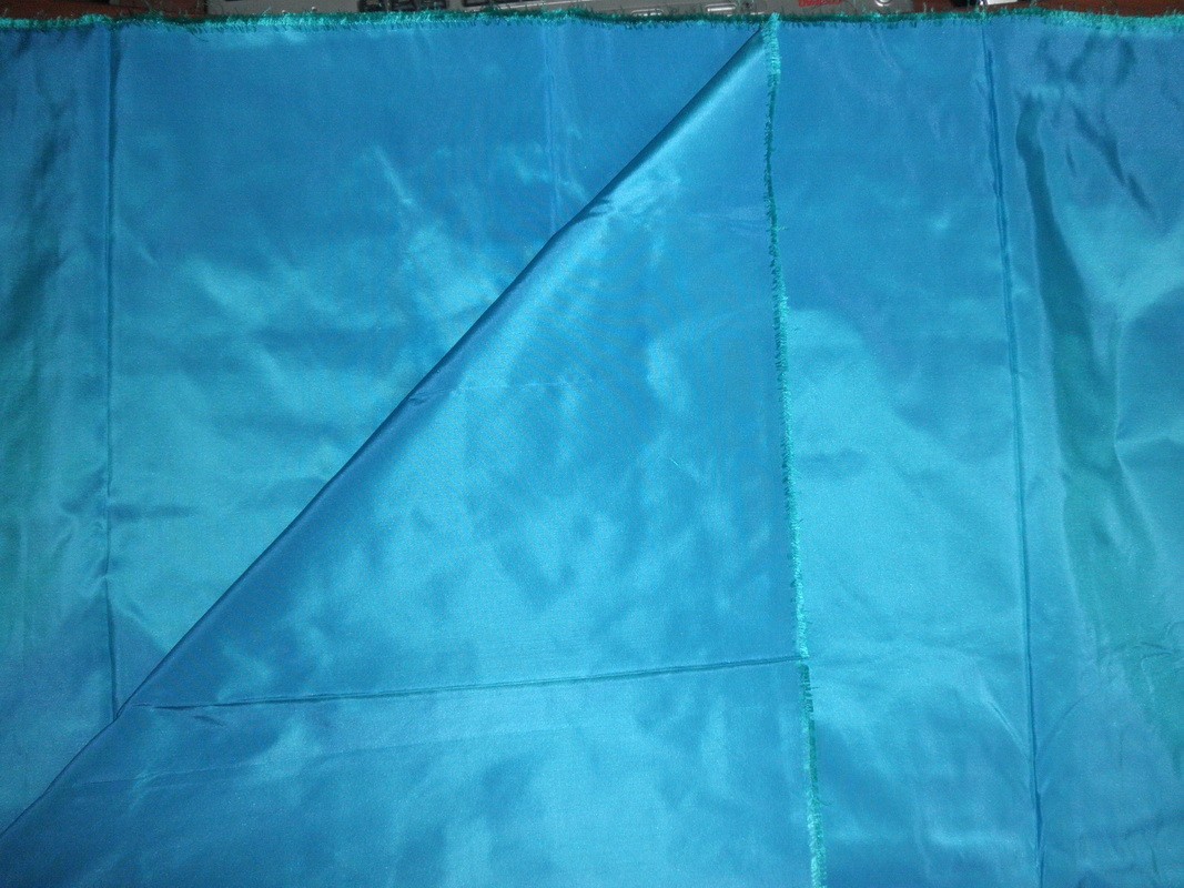 100% Pure SILK TAFFETA FABRIC blue x green- 2.15 yards continuous piece ...