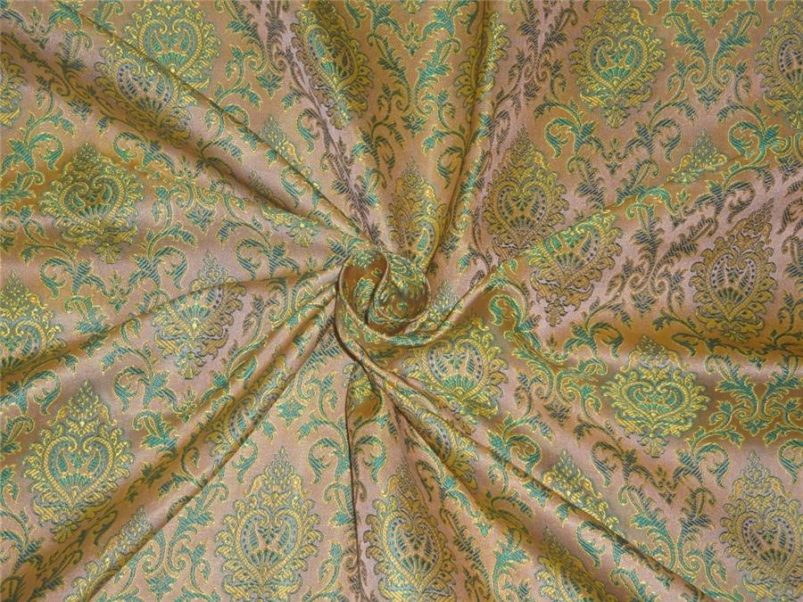 Silk Brocade Fabric Nude, Green x Yellow Color 44 Silk Brocade Fabric Nude, Green x Yellow Color 44