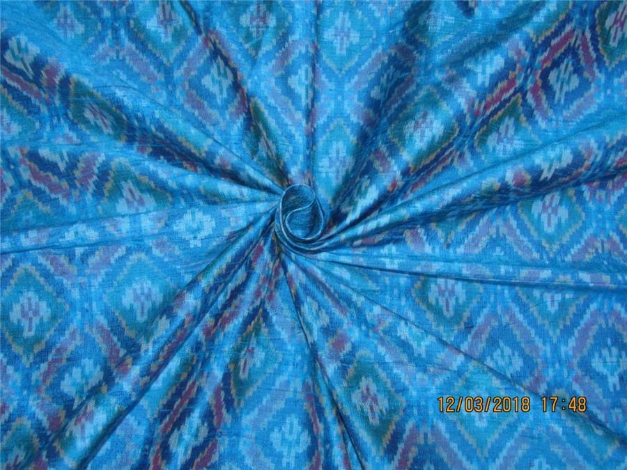 100 Pure Silk Dupioni Ikat Fabric Turquoise Blue Color 44 Ebay
