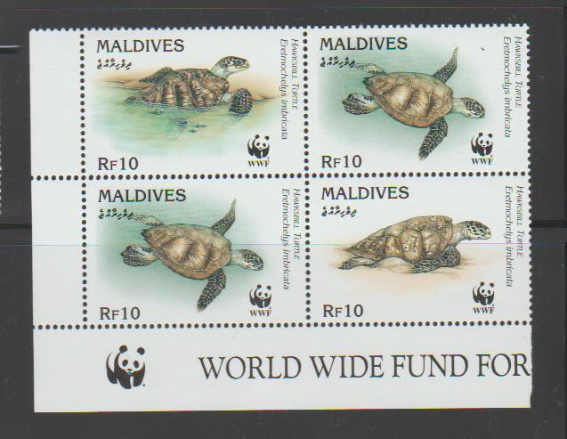 FRANCOBOLLI TARTARUGA MALDIVE 1995 WWF BLOCCO TARTARUGHE MNH - TURT10 - Foto 1 di 1