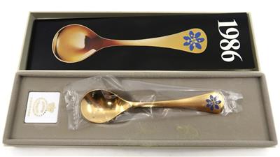 Georg Jensen, 1986, Blue Anemone, 925 Sterling Gold Spoon, 4 1/2 