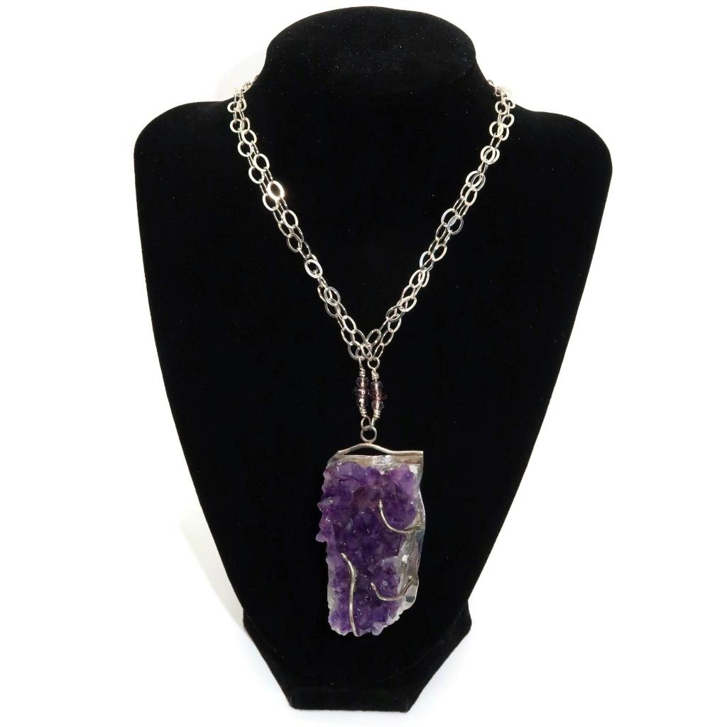 Sterling Silver Necklace with Large Amethyst Geode Pendant, Signed E ...