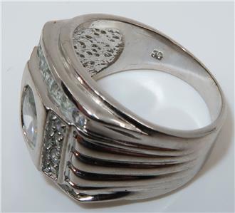 JG Signed Silver Tone & Rhinestone Men's Ring, 10 1/2