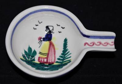 Henriot Quimper Open Salt Spoon Rest Or Ashtray Woman On Center