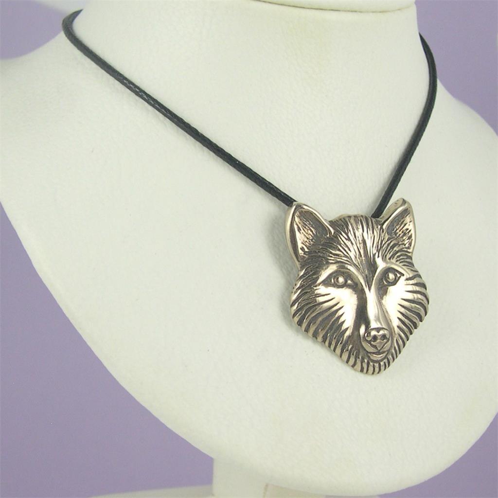 Colgante Wolf en cordón de cuero negro .925 plata de ley o bronce sin piedra EE. UU. - Imagen 5 de 6