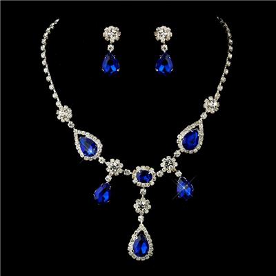 4 Sets of Silver Clear & Royal Blue Necklace & Earrings Bridal Prom ...