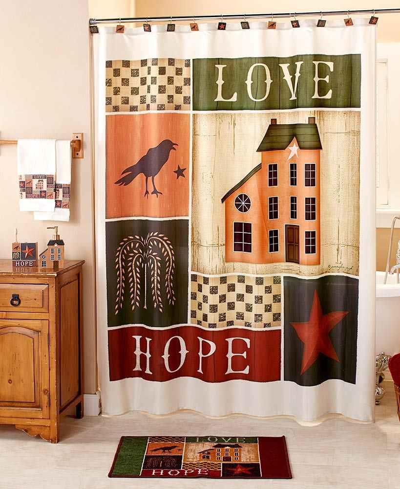 Country Primitive Crow Fall Bathroom Shower Curtain Hooks Rug Towels Bring Your Home S Decor Theme Into The Bathroom With This Primitive Collage Collection Hang 72 Sq Polyester Shower Curtain Cold