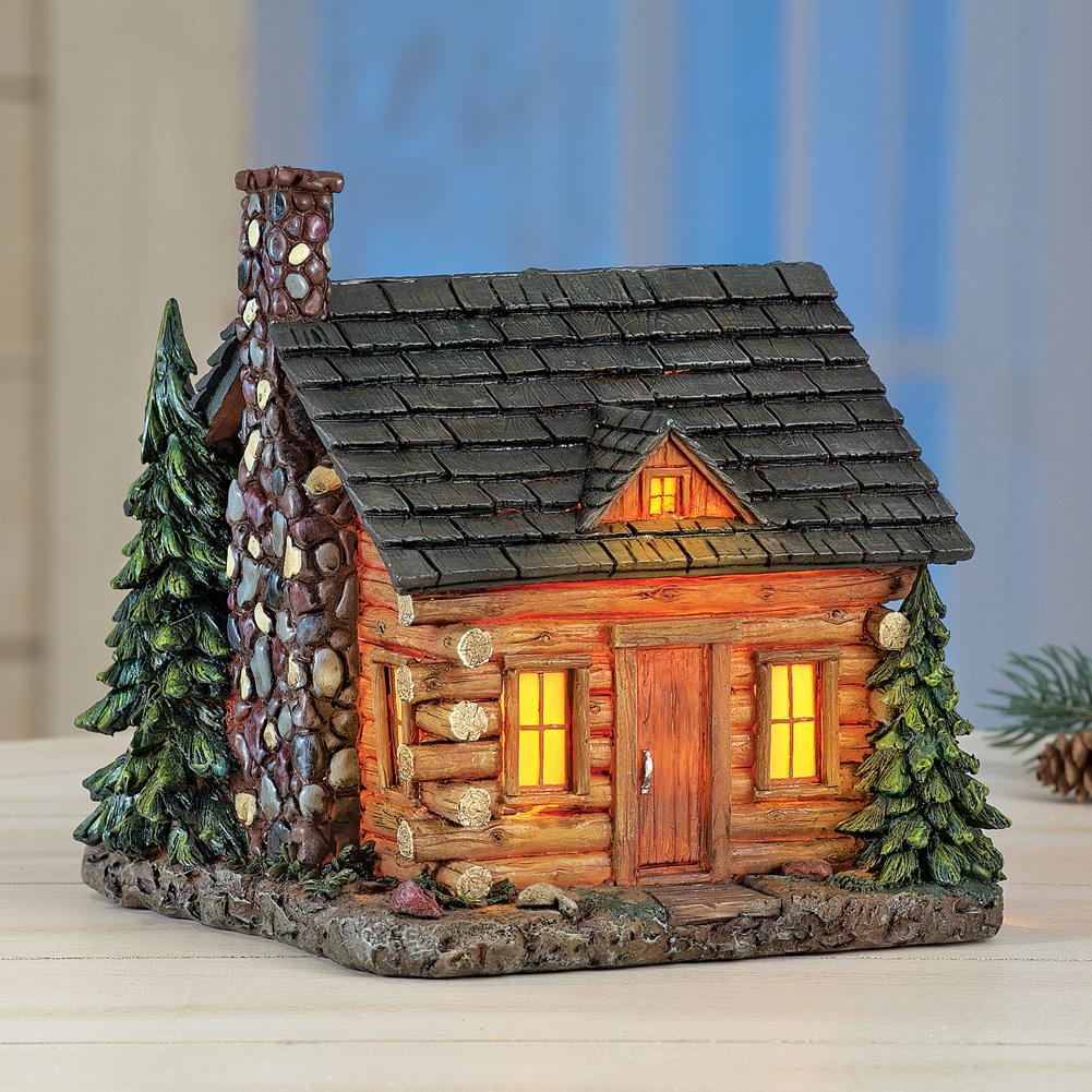 Electric Corded Log Cabin House Night Light Lamp Rustic Lodge Home