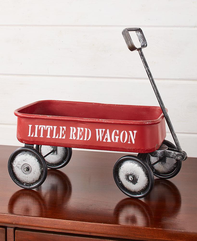 Distressed Vintage Decorative Rolling Little Red Wagon Storage Home