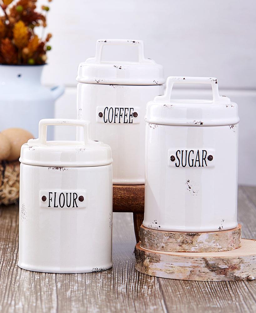 Rustic Country Farmhouse Distressed Airtight Canisters Flour Sugar