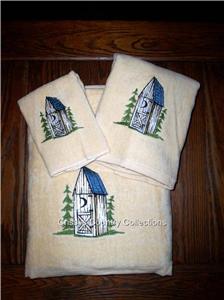 3 pc. Embroidered Rustic Outhouse Bath Towel Set New! | eBay