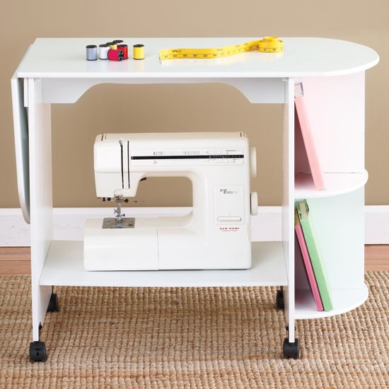 Rolling Portable Craft Sewing Machine Utility Table WHT