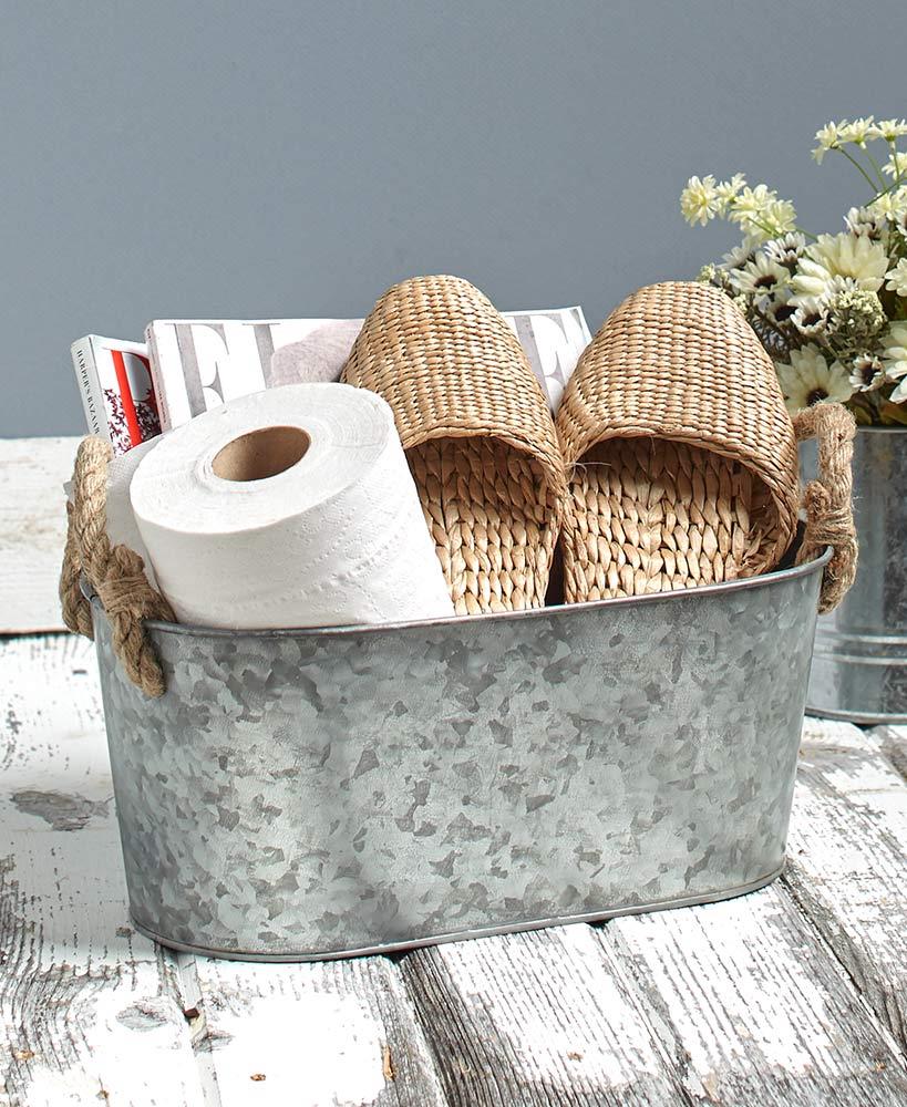 Rustic Farmhouse Oval Galvanized Monogram Bath Storage Planter Tub Gift