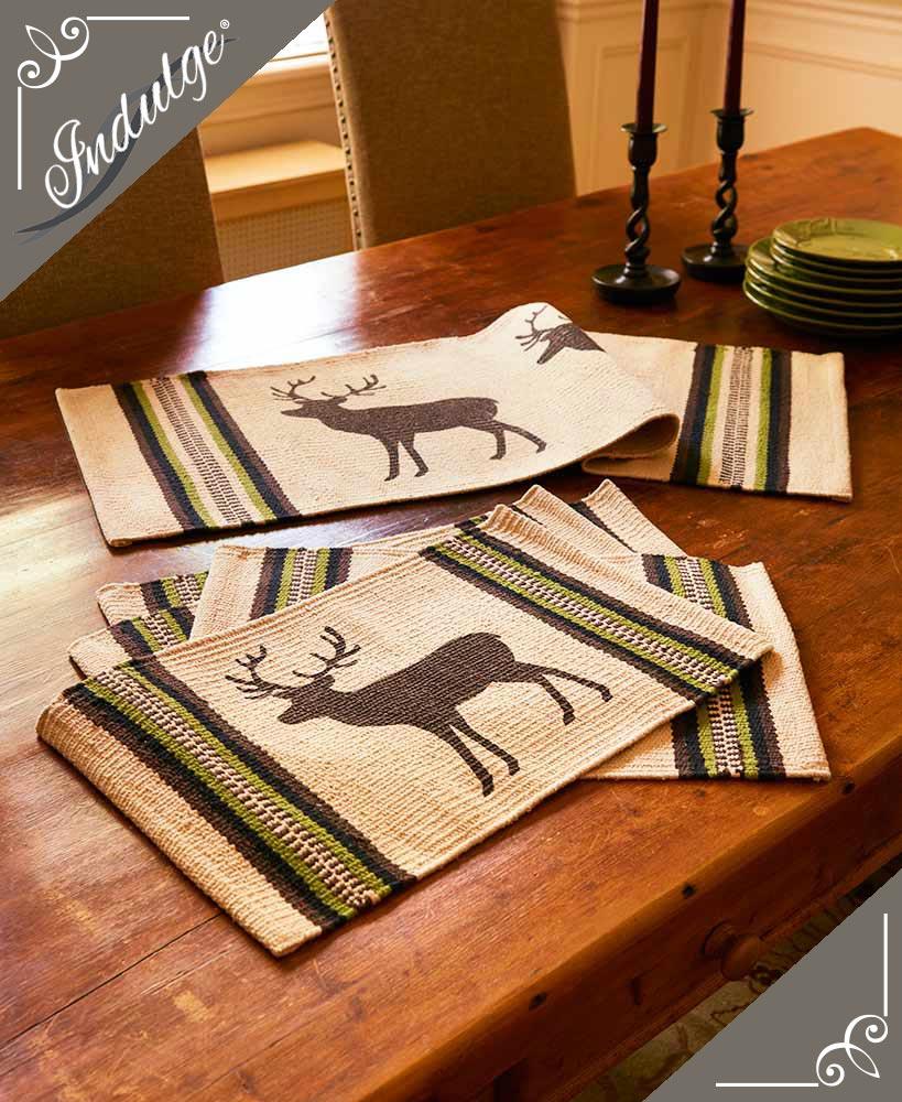 4 PC Rustic Lodge Cabin Deer Buck Handcrafted Cotton Kitchen Table