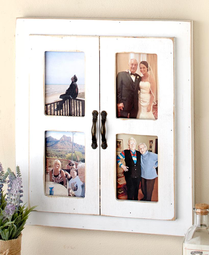 Rustic Antique White Country Cottage Farmhouse Window Collage Photo Favorite Photos In This Rustic Window Collage Frame It Features A Country Design With Realistic Handles And An Intentionally Distressed Finish