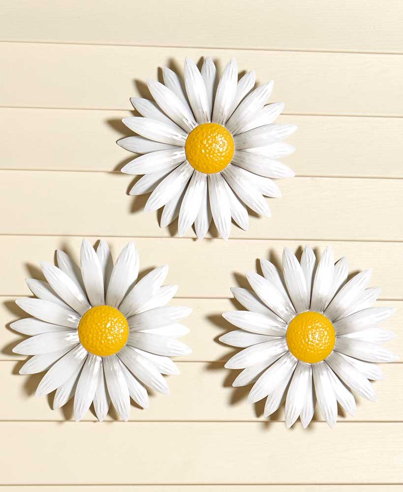 Details About Set Of 3 Metal Daisy Flowers Wall Art Sculptures Porch Accent Outdoor Home Decor