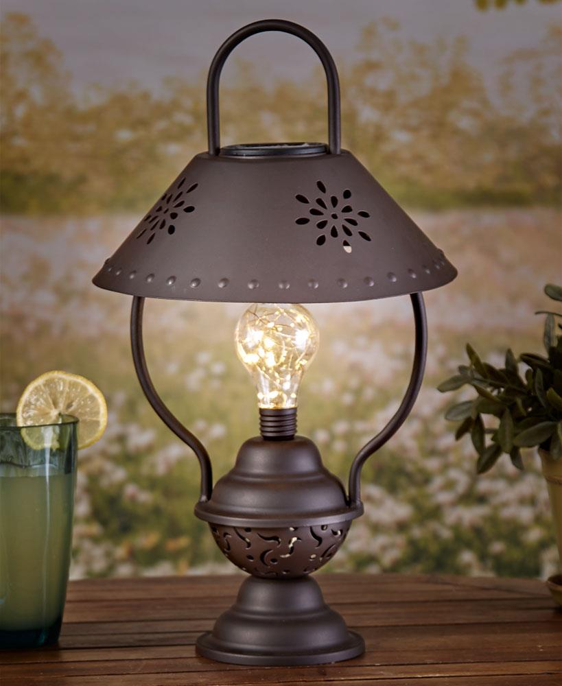 Rustic Country Table Lantern Lamp Flower Shaped Cut Out Battery or