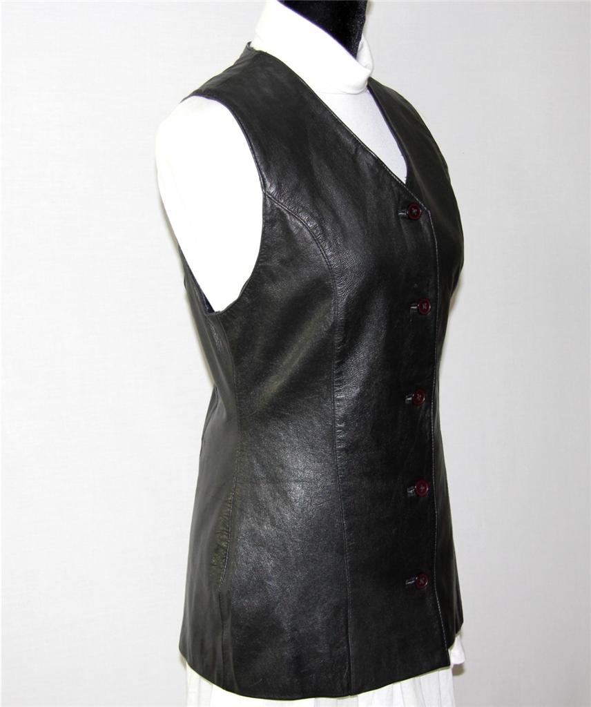 Nice Ladies Black Leather Fitted Long Line Waistcoat Medium 12 | eBay