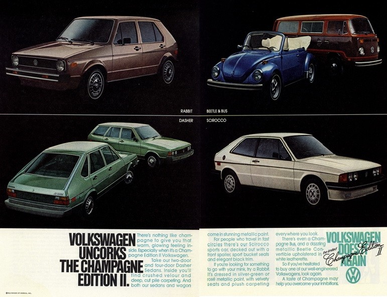 1978 VW ad Champagne Edition II ~ Beetle, Bus, Scirocco, Rabbit ...