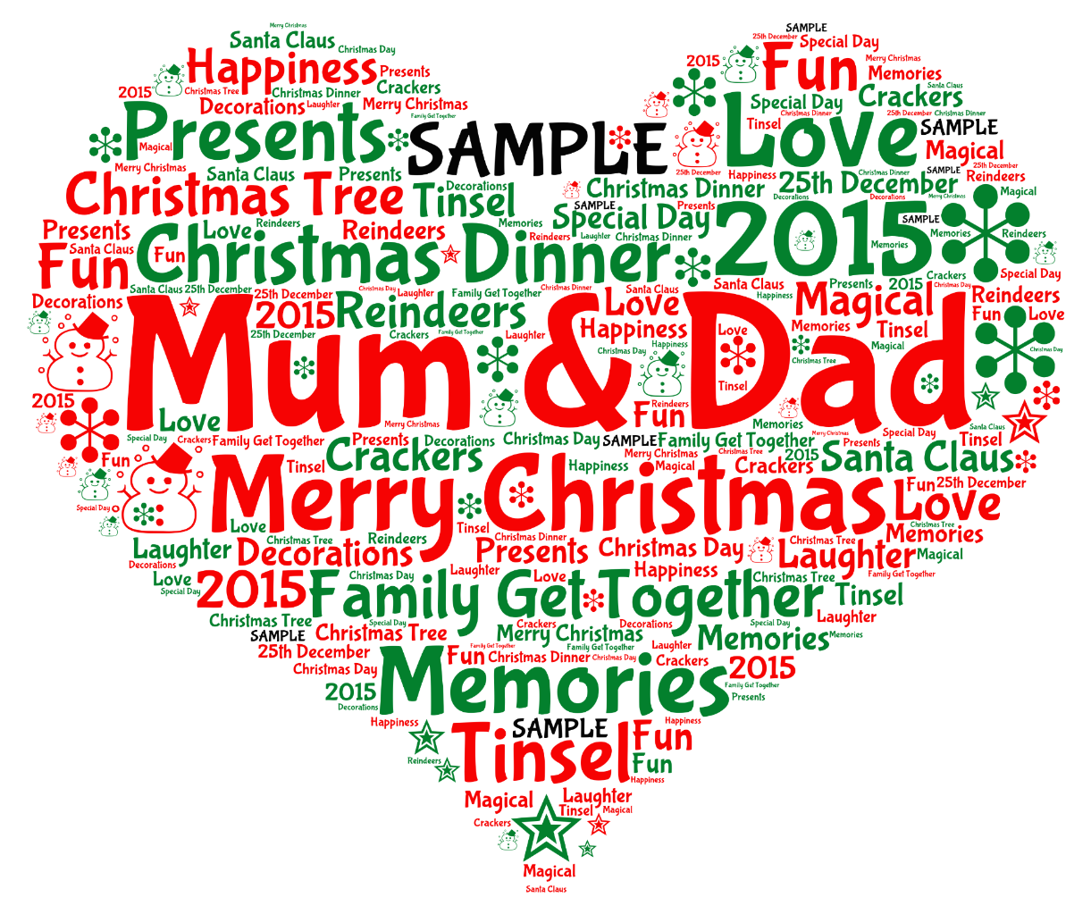 Personalised Christmas Mum Dad Mummy Heart Wordart Print Gift Personalised Christmas Mum Dad Mummy Heart Wordart Print