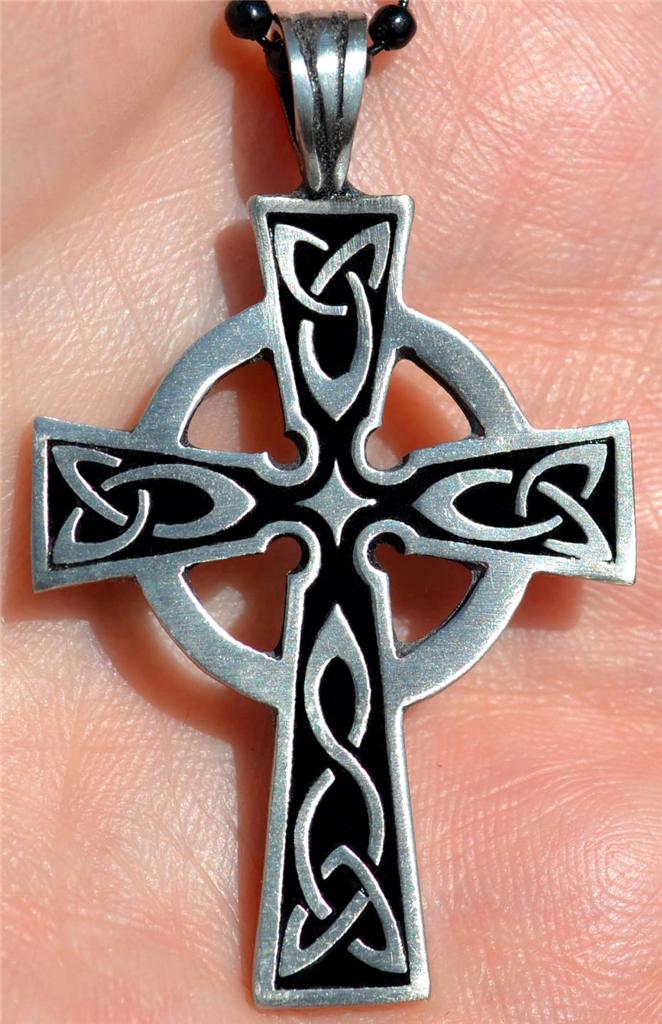 Celtic Cross Irish goth tattoo druids wicca pagan pewter pendant necklace new