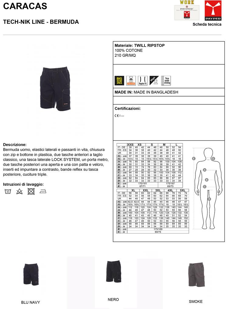 3XL PAYPER Caracas Bermuda da Uomo 100/% Cotone Chiusura Zip Tasca Porta Metro Posteriore Bande Reflex Blu Navy