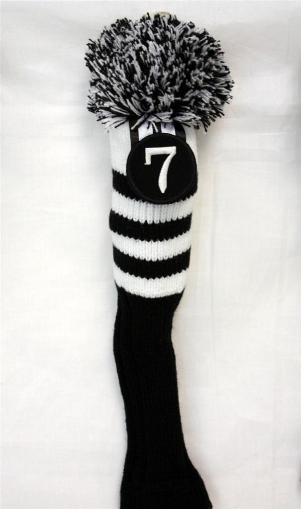 7 Fairway Wood Head Cover Black Knit Tour Pom Pom Long neck Headcover Covers eBay
