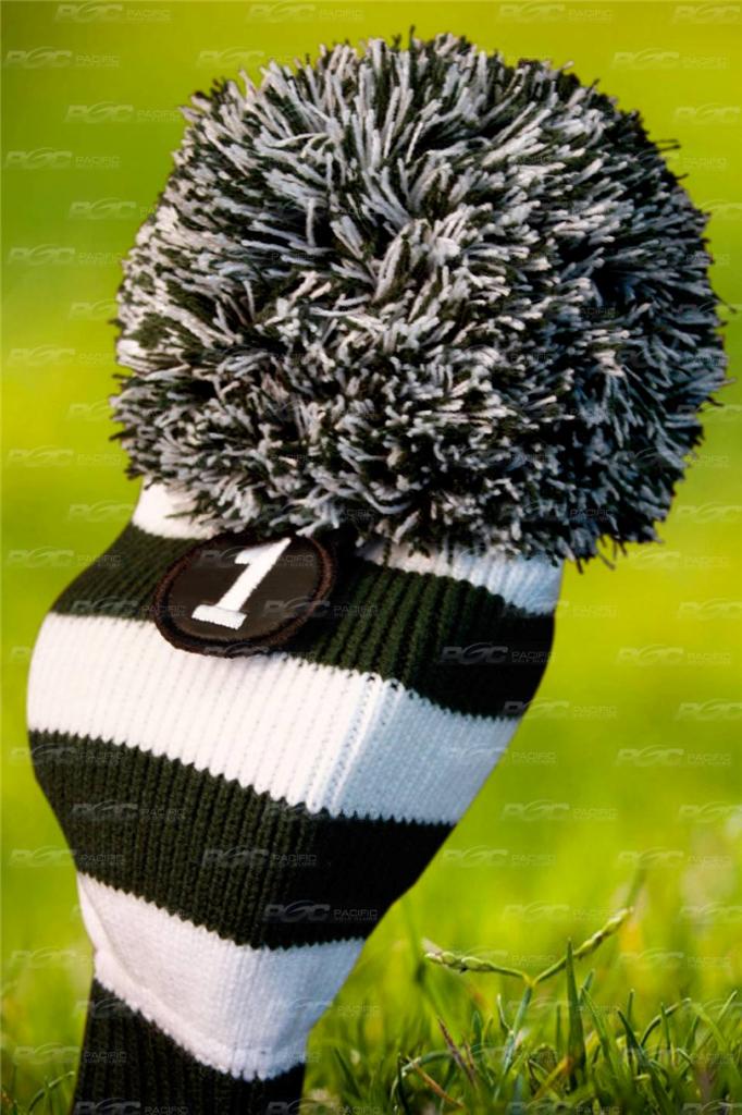 NEW 1 Green White KNIT POM headcover golf club head cover fits