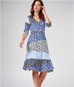 New PHASE EIGHT 8 UK 14 16 PETA Blue White Ditsy Floral Jersey Midi WRAP DRESS