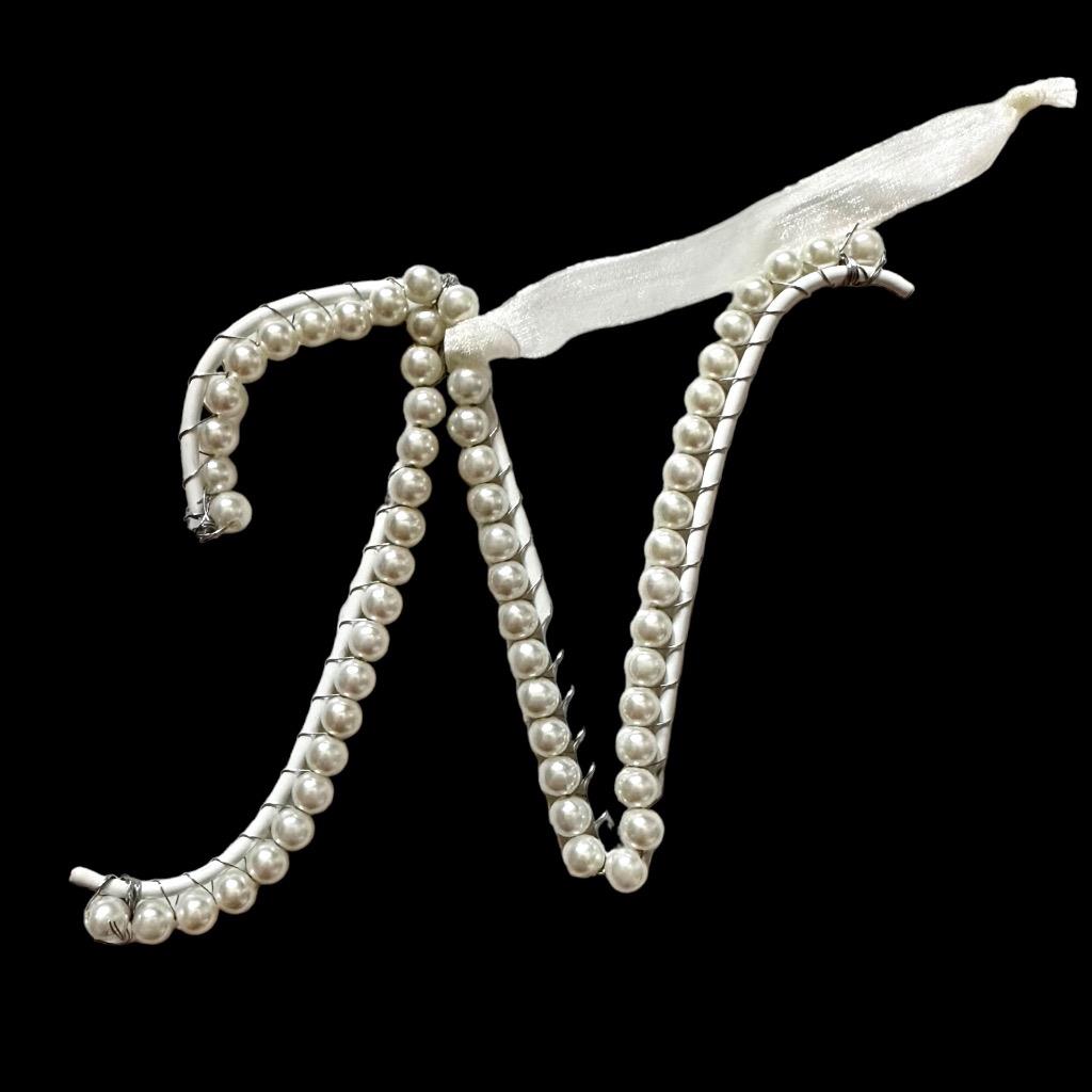 Letter Initial Faux Pearl Christmas Tree Ornament Wedding Cake Topper NEW - Picture 16 of 17