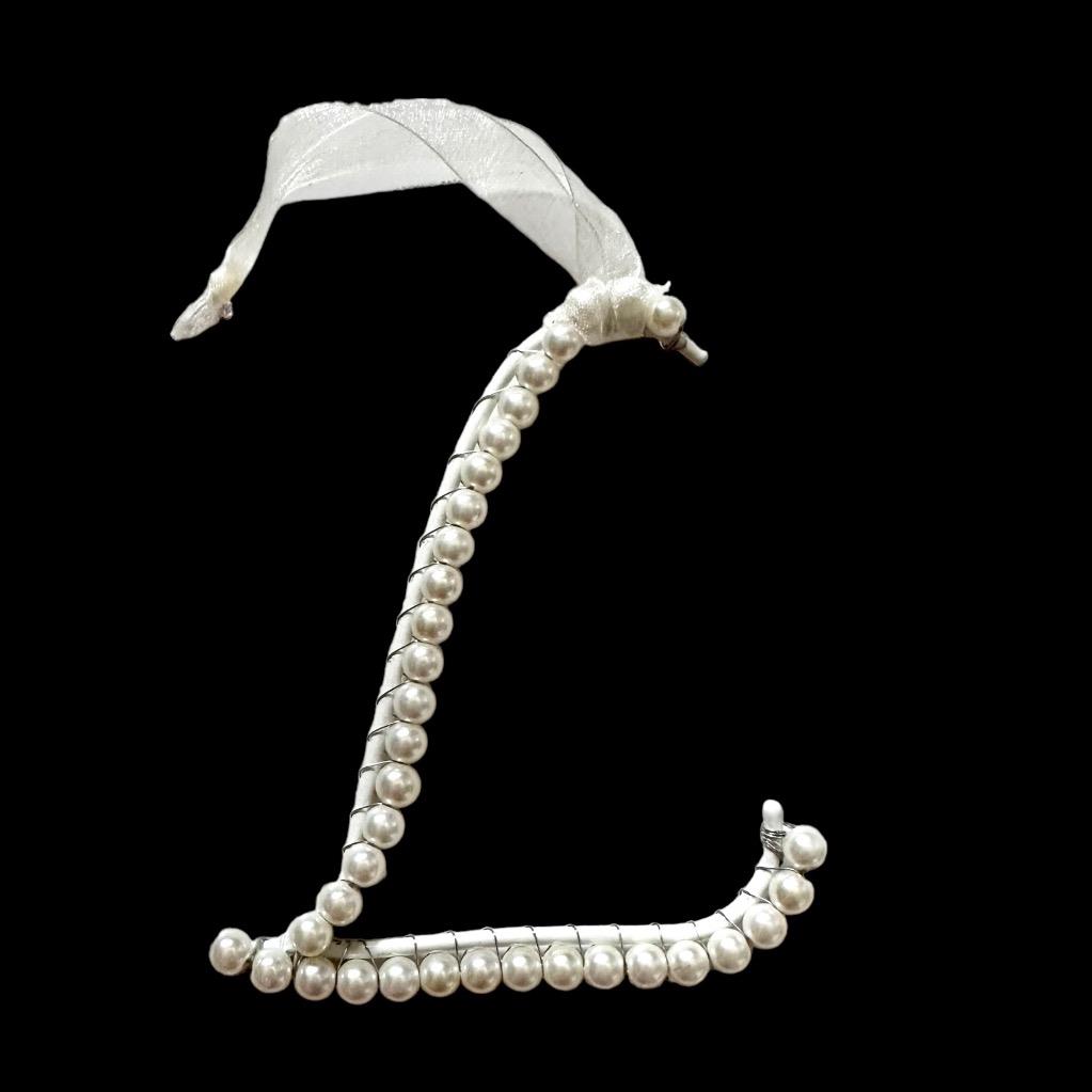Letter Initial Faux Pearl Christmas Tree Ornament Wedding Cake Topper NEW - Picture 15 of 17