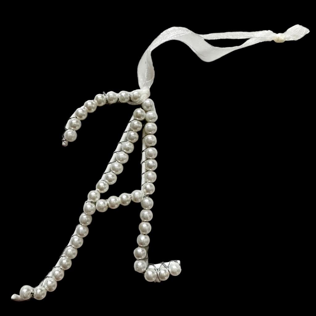 Letter Initial Faux Pearl Christmas Tree Ornament Wedding Cake Topper NEW - Picture 13 of 17