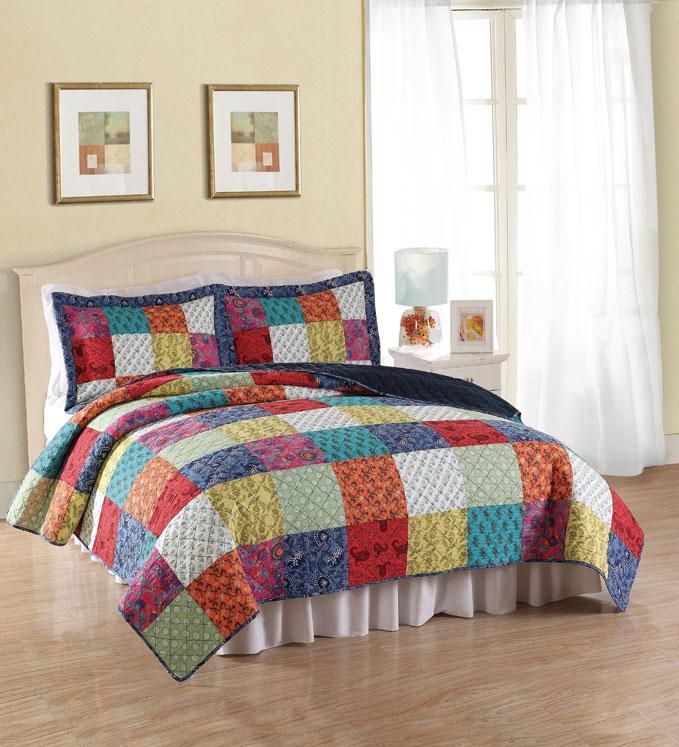 TRADITION BLUE BRIGHT MULTI COLOR COTTON 3PC FULL QUEEN KING QUILT ...