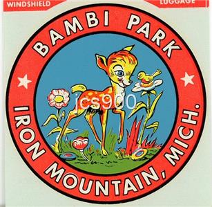 VINTAGE BAMBI PARK IRON MOUNTAIN MICHIGAN STATE SOUVENIR TRAVEL