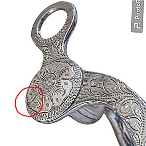 Mors De Cheval Gravé Main Crockett St Renalde - Argent Monté Sur Acier Inoxydable, Marque CR (occasion, Excellent état)