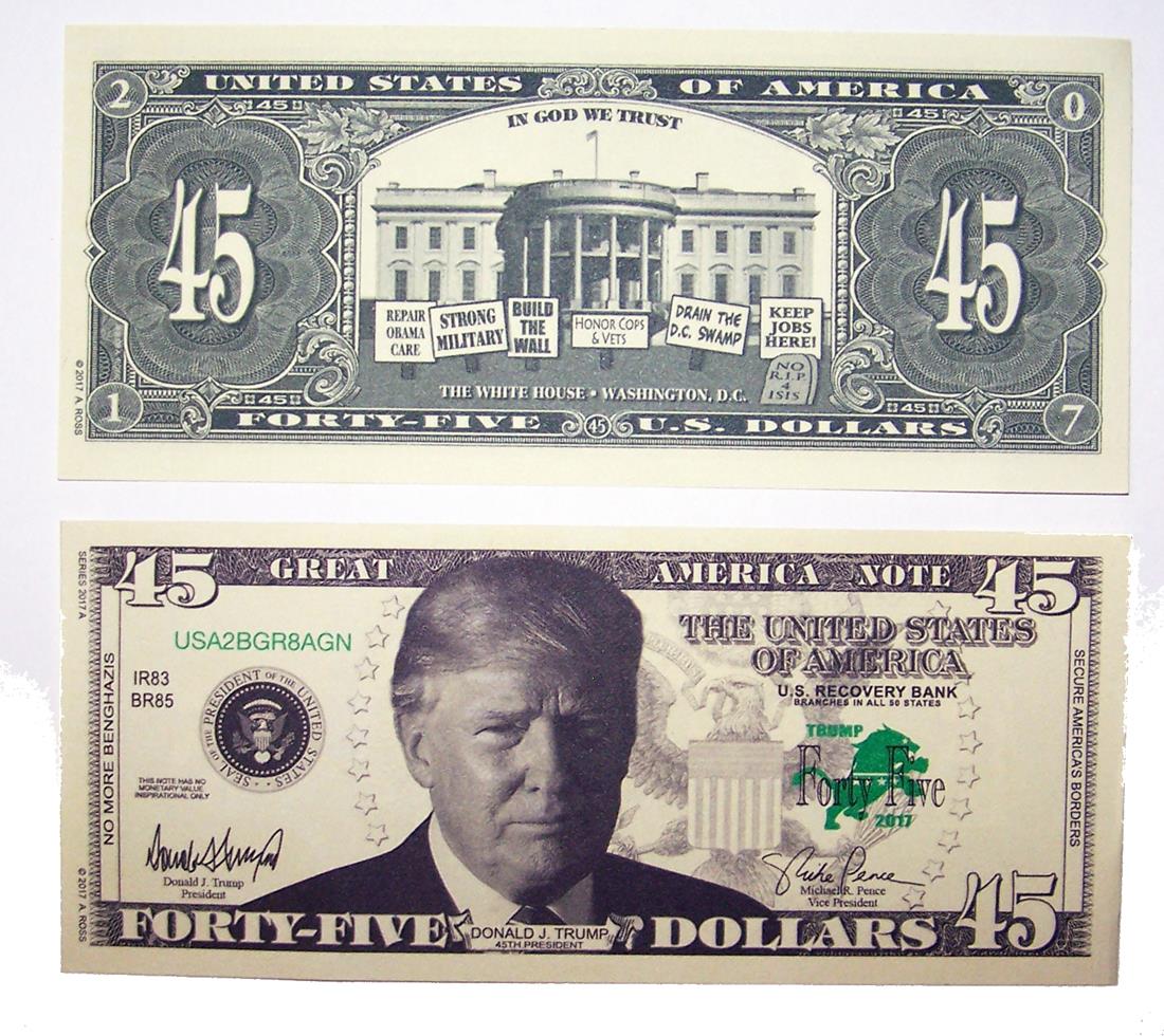 100 bills OF FAKE TRICK DONALD TRUMP 45 DOLLAR BILL play novelty money ...