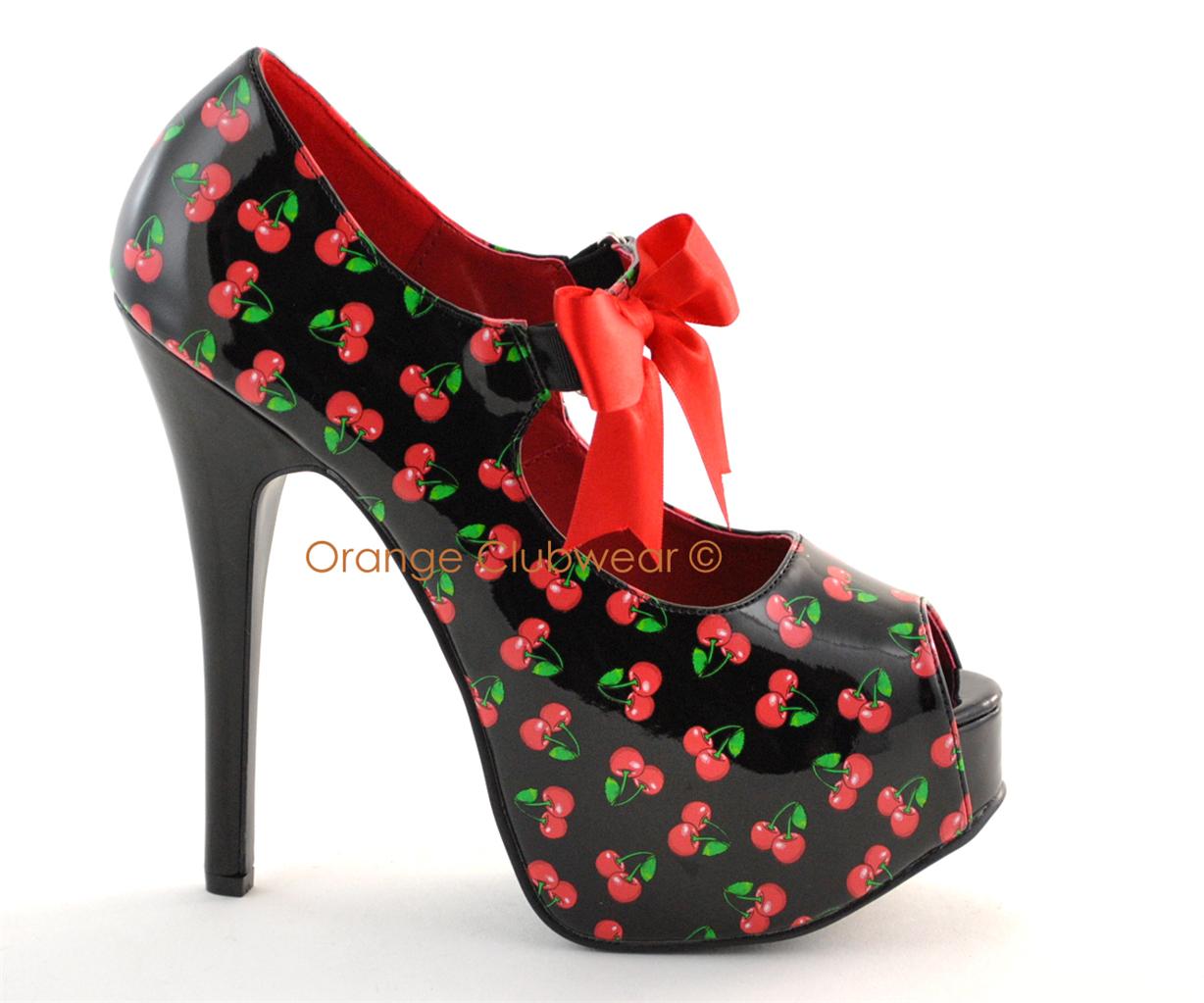 Pinup Burlesque Retro Rockabilly Cherry High Heels Shoe | eBay