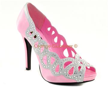 PINUP Womens Sexy Baby Pink Satin Rhinestone Prom Elegant High Heels ...