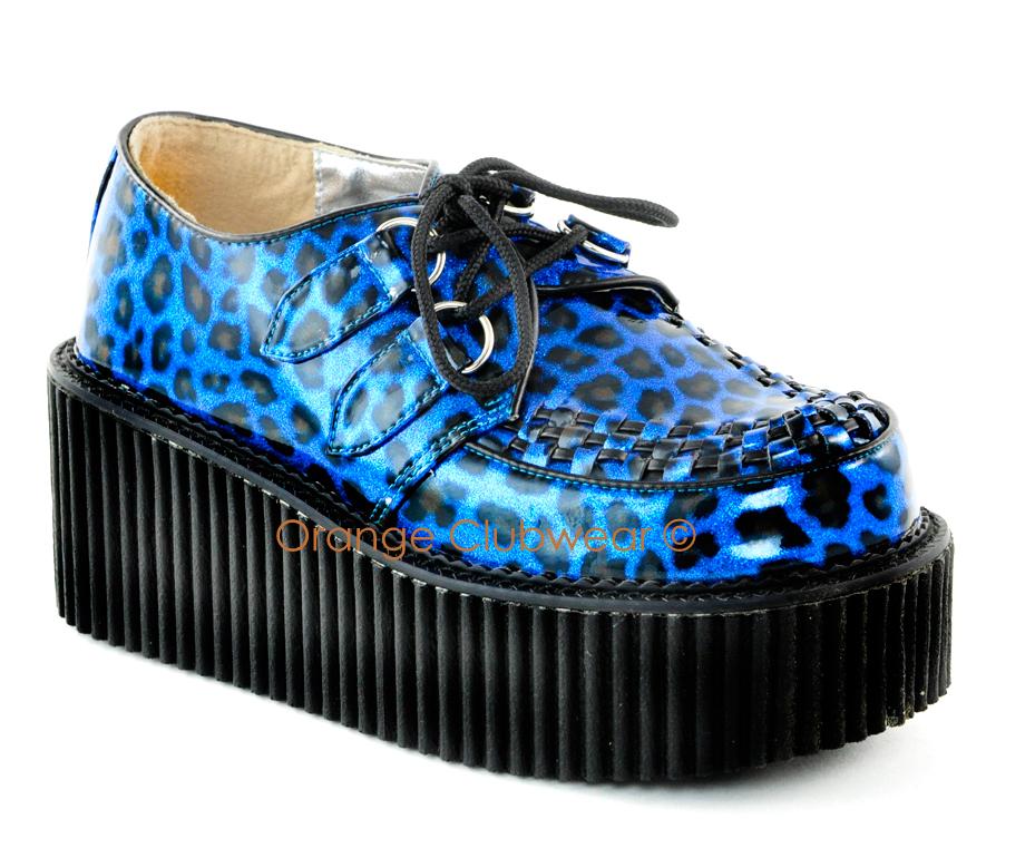 Demonia Creeper 208 Womens Blue Cheetah Print Creepers Gothic Shoes ...