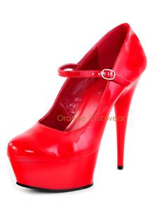PLEASER Womens Red Platform Mary Janes 6