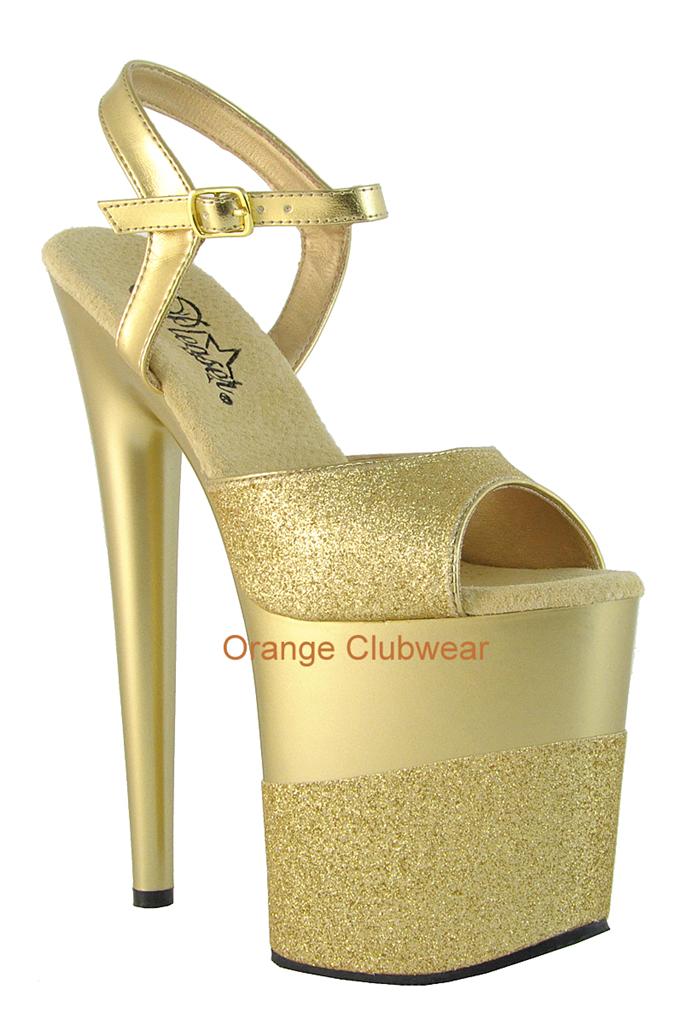 PLEASER Sexy Gold Glitter Platform Ankle Strap 8