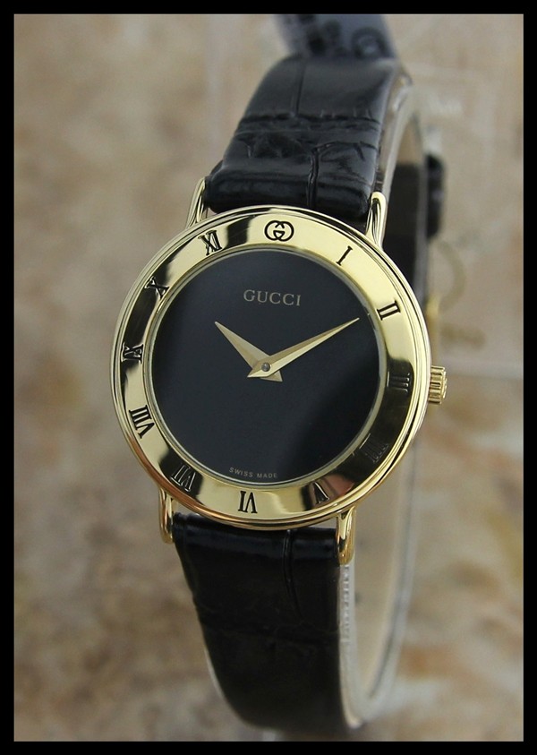 AUTHENTIC SWISS MADE WOMENS 18K GOLD-PLATED GUCCI FASHION DRESS WATCH ...